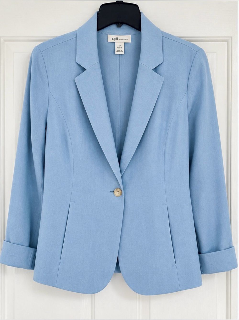 J. Jill Love Linen Powder Blue Blazer Petite Small Open Front Jacket